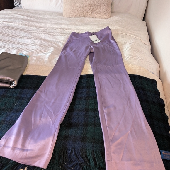 Zara Pants - ZARA Lavender Satin-Look Flared Pants